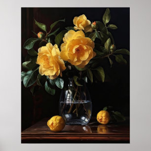 Yellow Camellia Flowers Art Print Poster