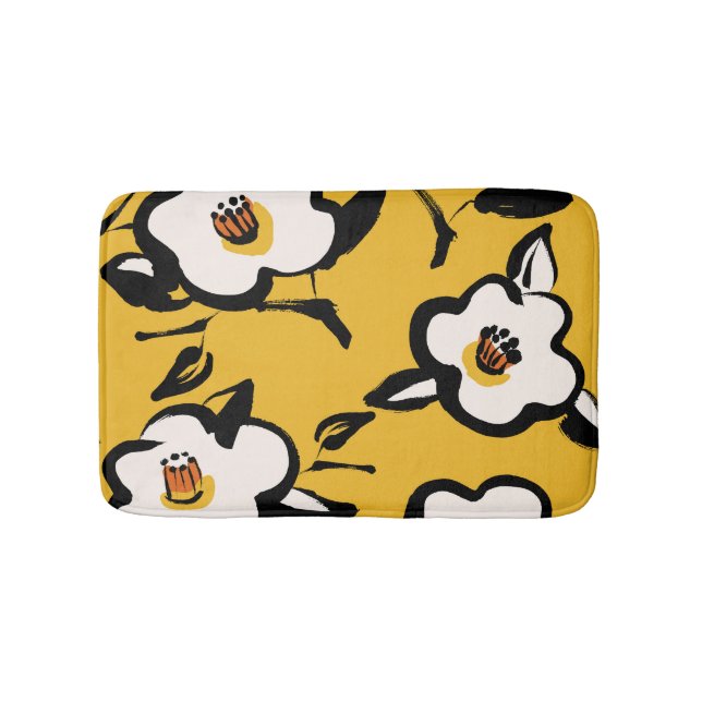 Yellow Camellia, sketchy floral vintage. Bath Mat (Front)