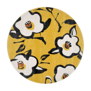 Yellow Camellia, sketchy floral vintage. Cutting Board