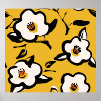 Yellow Camellia, sketchy floral vintage.