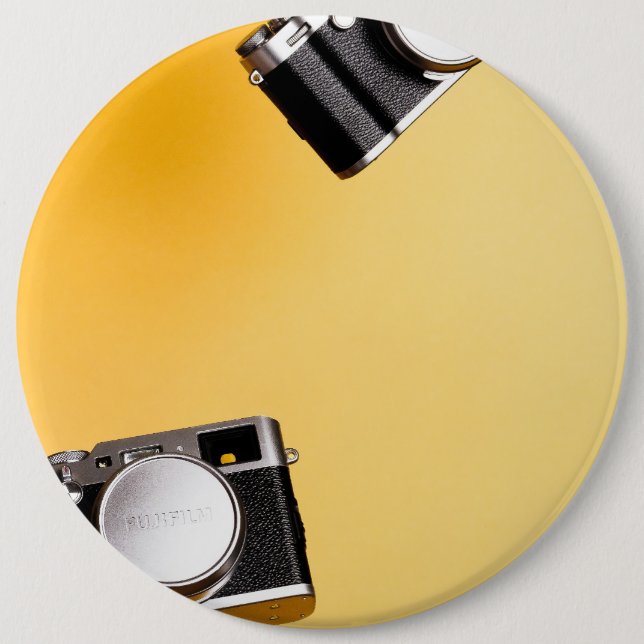yellow cameras 6 cm round badge (Front)