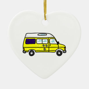 Yellow Campervan Ceramic Tree Decoration