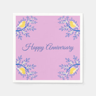 Yellow Canary bird, blue branches, pink Napkin