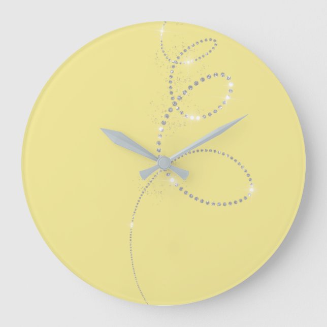 Yellow Canary Crystals Grey Infinity Diamond Large Clock (Front)