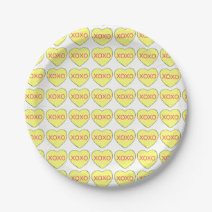 Yellow Candy Heart XOXO Love Valentine Plates