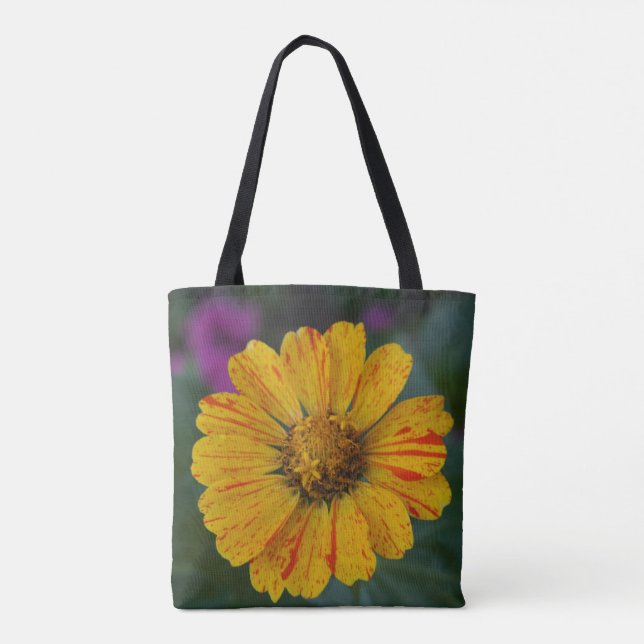Yellow Candy Striped Zinnia Tote Bag (Back)