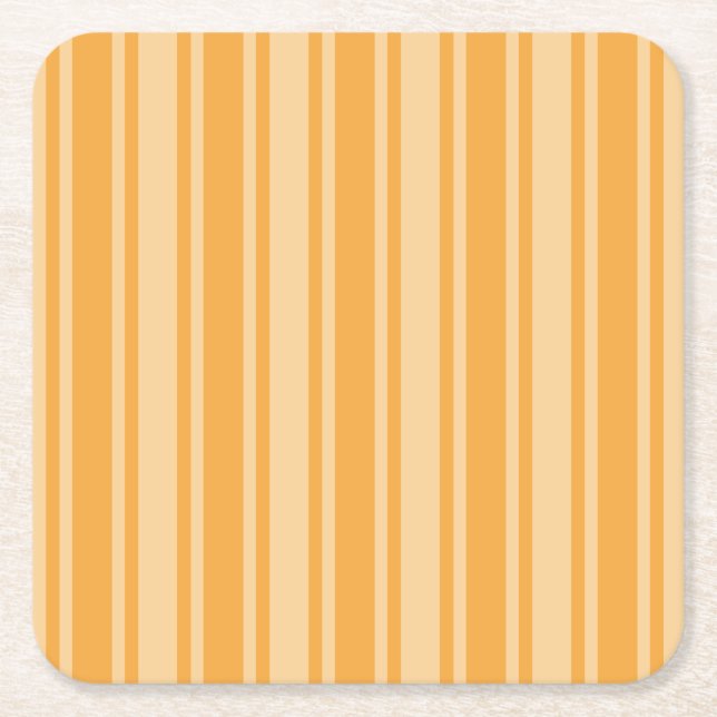 Yellow candy stripes square paper coaster (Front)