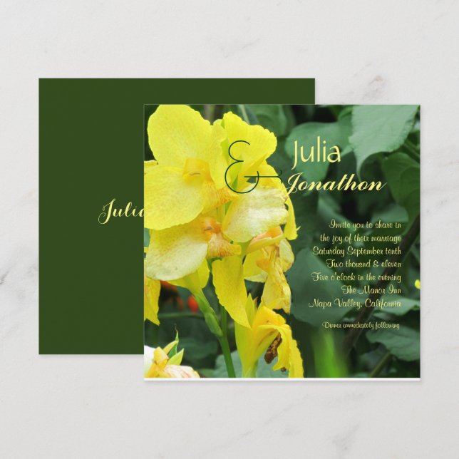 Yellow Canna Lily Custom Wedding Invitation (Front/Back)