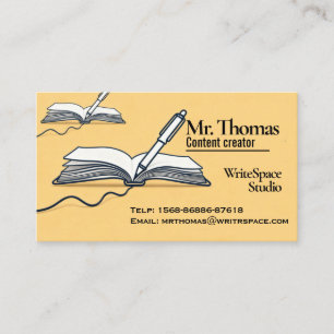 Yellow Canvas: Books and Pens in Creative Design Business Card