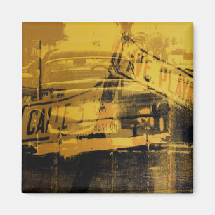 Yellow Car and Street Sign Magnet