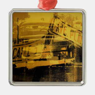 Yellow Car and Street Sign Metal Tree Decoration