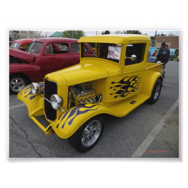 Yellow Car Black Flames Photo Print (Front)