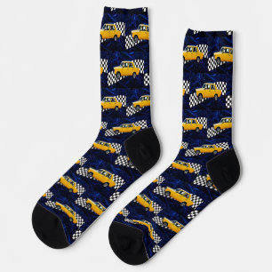 yellow car pattern socks