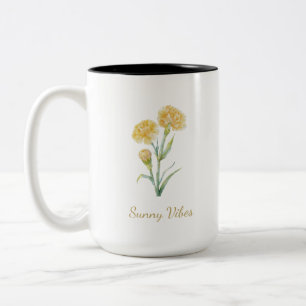Yellow Carnation Botanical Watercolor Custom Name Two-Tone Coffee Mug