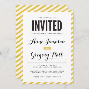 Yellow Carnival Stripes Modern Wedding Invitation