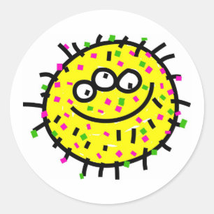 Yellow Cartoon Germ Classic Round Sticker