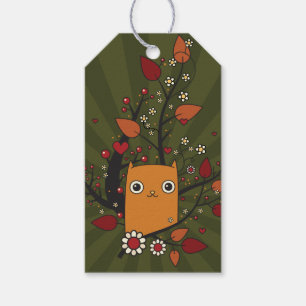 Yellow Cartoon Kitty Love Foliage Gift Tags