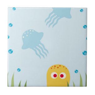 Yellow Cartoon Octopus Tile