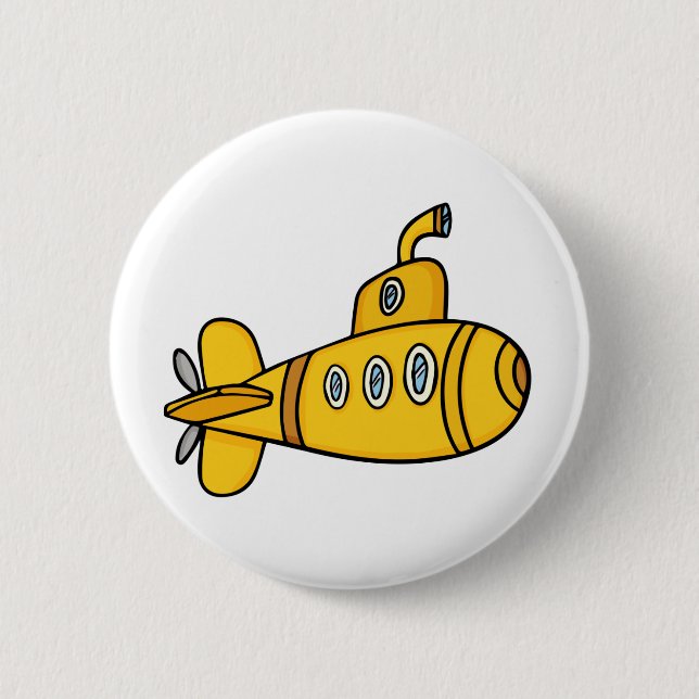 Yellow Cartoon Submarine 6 Cm Round Badge (Front)