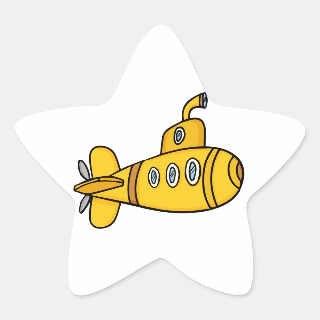 Yellow Cartoon Submarine Star Sticker (Front)