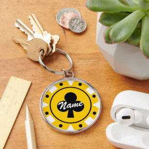 Yellow casino poker chip keychain with name