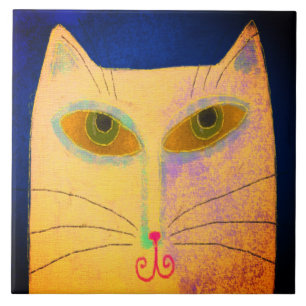 Yellow Cat Abstract Digital Painting Tile