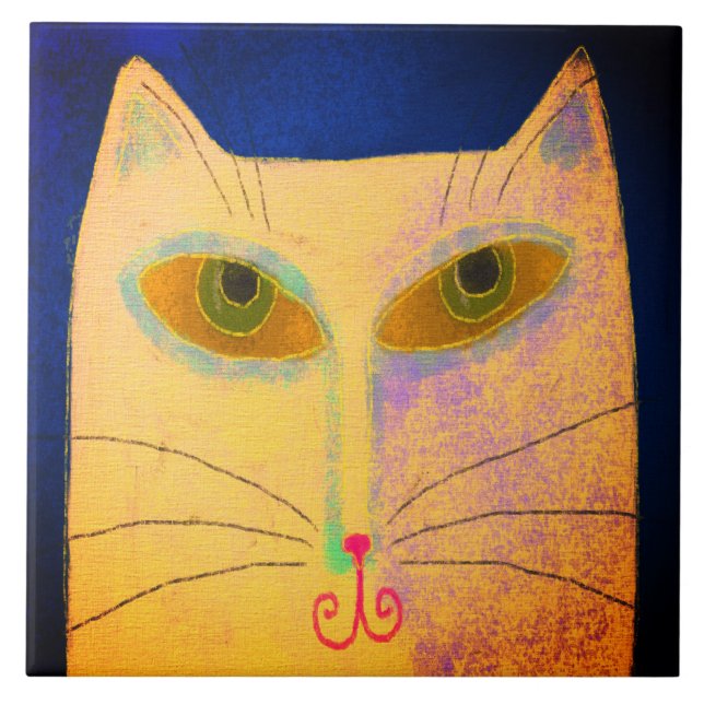Yellow Cat Abstract Digital Painting Tile (Front)