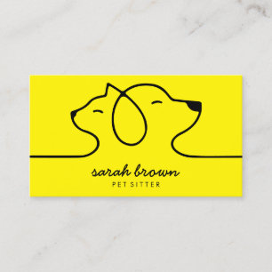 Yellow Cat Dog Line Logo Petsitter Business Card