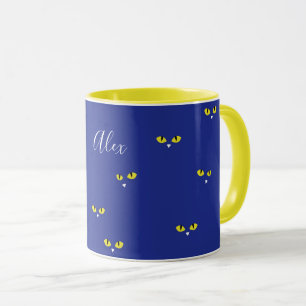 Yellow Cat Eyes in the Dark on Cobalt Blue Mug