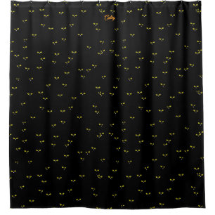 Yellow Cat Eyes on Black Best Halloween Party Shower Curtain