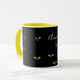 Yellow Cat Eyes on Black Mug