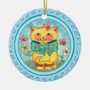 Yellow Cat Flowers  Ceramic Tree Decoration