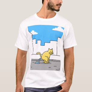 Yellow Cat Peeing City Sidewalk Pet Waste T-Shirt