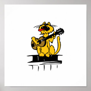 yellow cat playing guitar and singing poster