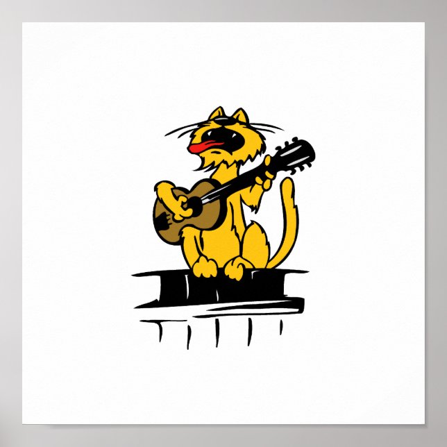 yellow cat playing guitar and singing poster (Front)