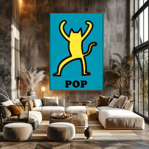 Yellow Cat Pop Art Bold Cartoon Animal Silhouette Poster
