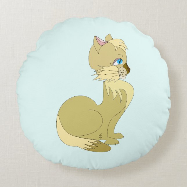 Yellow Cat Round Pillow (Front)