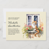 Yellow Cat Window Flowers Birthday