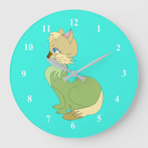 Yellow Cat with Blue Eyes - Custom Colour Large Clock