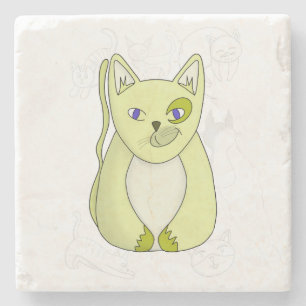 Yellow Cat with Naughty Smile Duvet Cover Stone Coaster