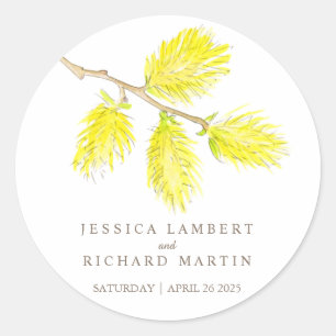 Yellow catkins spring flower wedding sticker