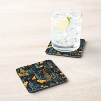 Yellow Cats in The City Night Ai Art Coaster
