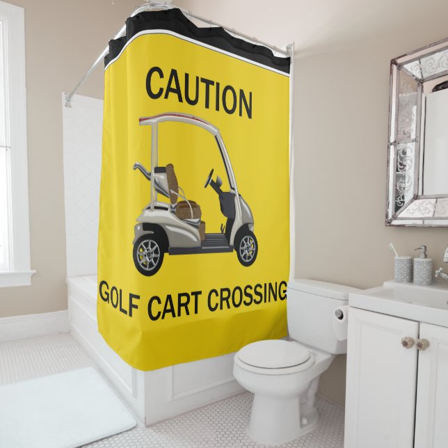 Yellow Caution Golf Cart Crossing Shower Curtain (In Situ)
