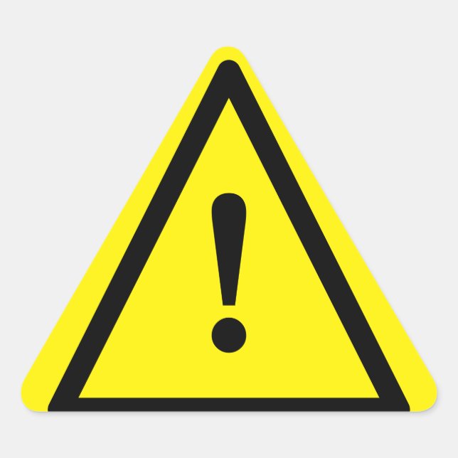 Yellow caution sign with exclamation mark icon triangle sticker (Front)