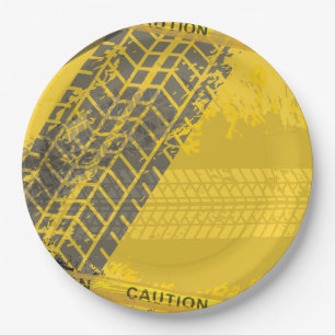 Yellow caution track of tires paper plate