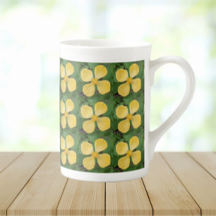Yellow Celandine Poppy Floral Bone China Mug