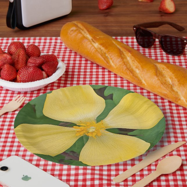 Yellow Celandine Poppy Floral Paper Plate (Picnic)