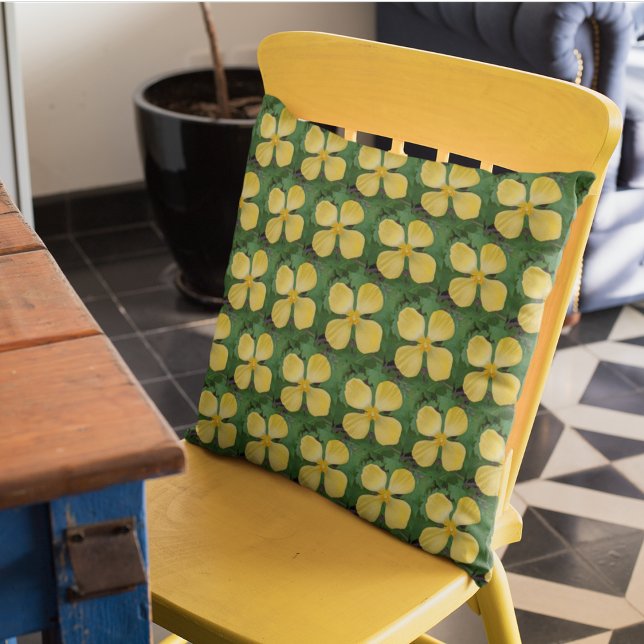 Yellow Celandine Poppy Floral Pattern Cushion (In Situ Kitchen)