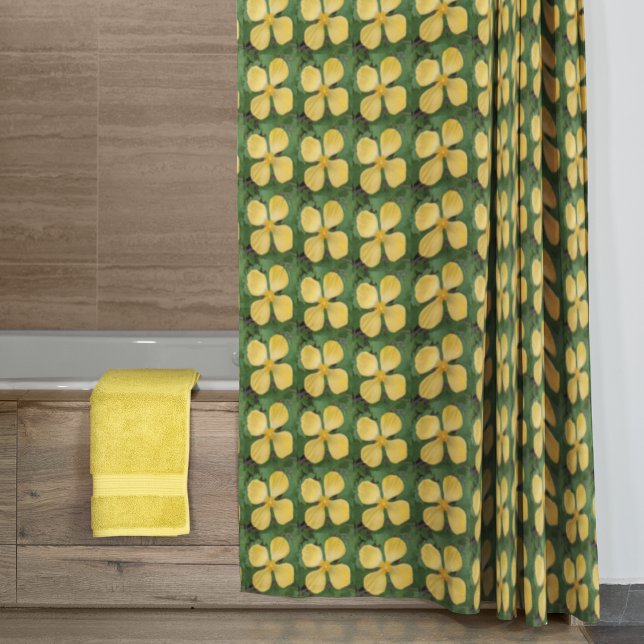 Yellow Celandine Poppy Floral Pattern Shower Curtain (In Situ Bathroom)