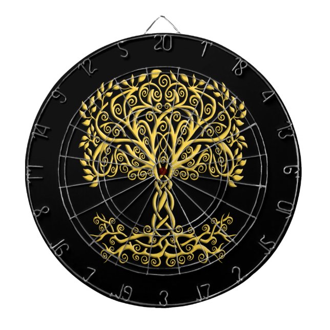 Yellow Celtic Tree Of Life Dartboard (Front)